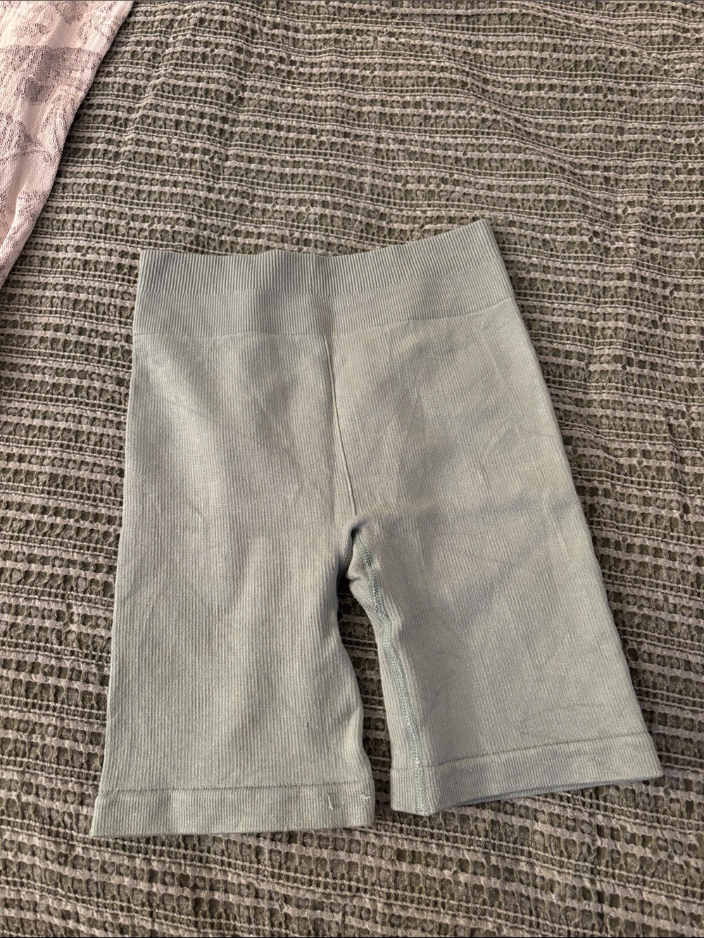 Fabletics Light Sage Green Ribbed Athletic Bike Shorts